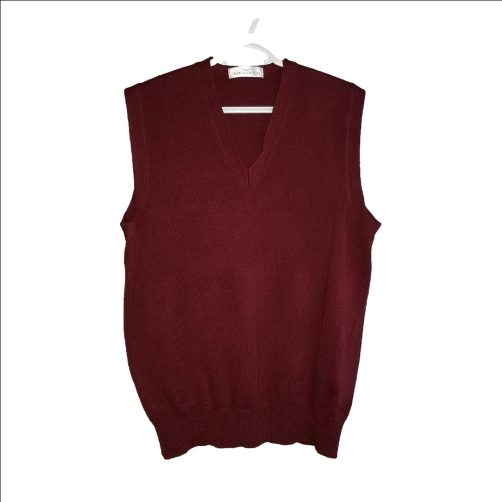 Marks And Spencer Vintage Knit Burgundy Sweater Vest Label Reads Size Large